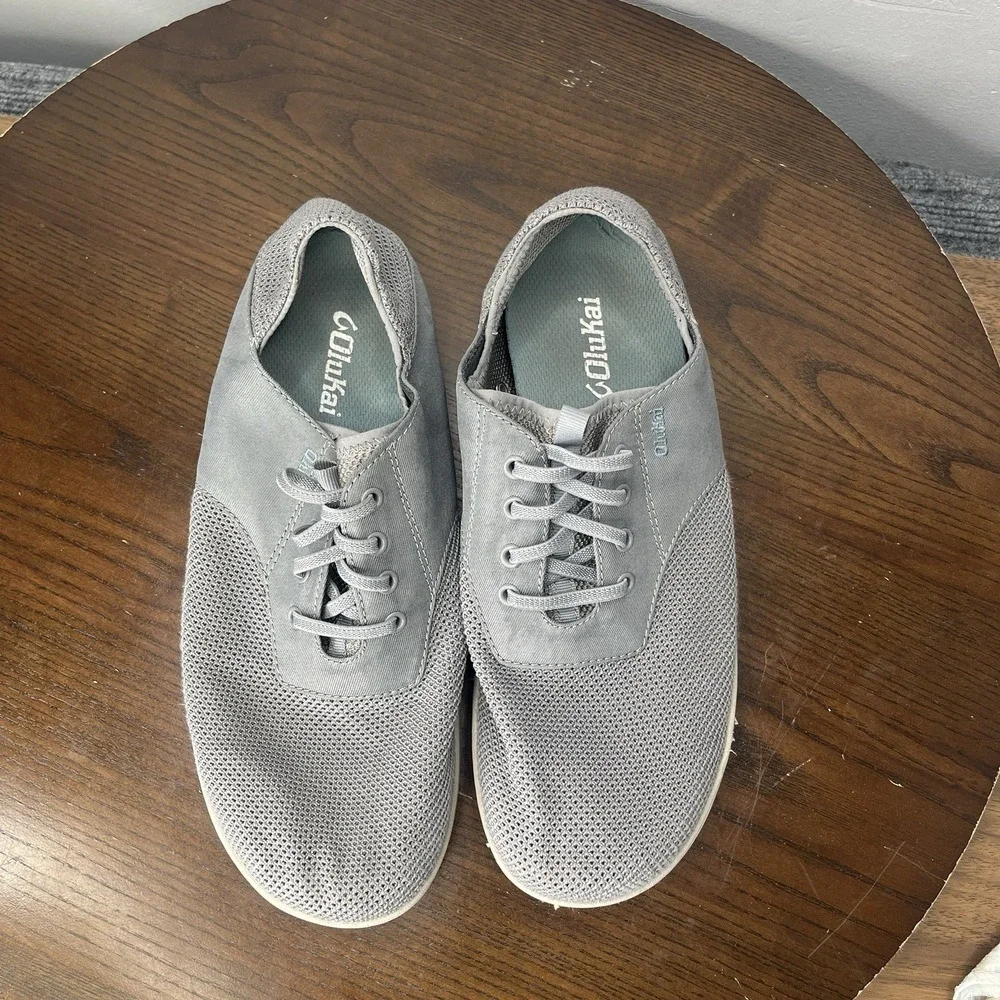 Olukai 'Nohea Moku Shoes Men's 9.5 Gray‎ Textile Comfort Slip On Boat Sneaker